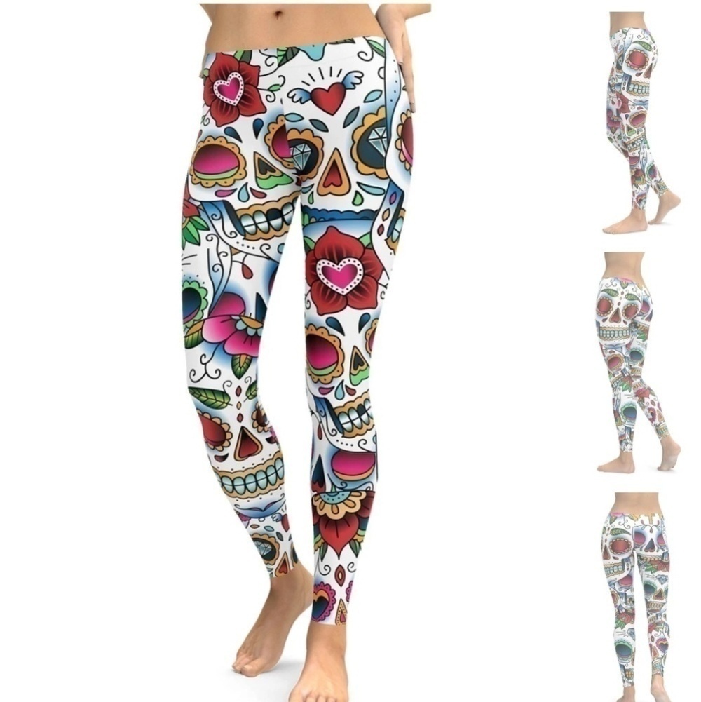 Gearbunch Multicolor Sugar Skull Day Of The Dead Athletic Workout Yoga Leggings